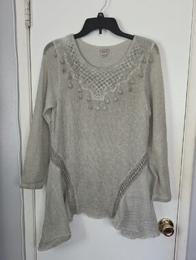Light Gray Lace-Trim Knit Tunic Dress